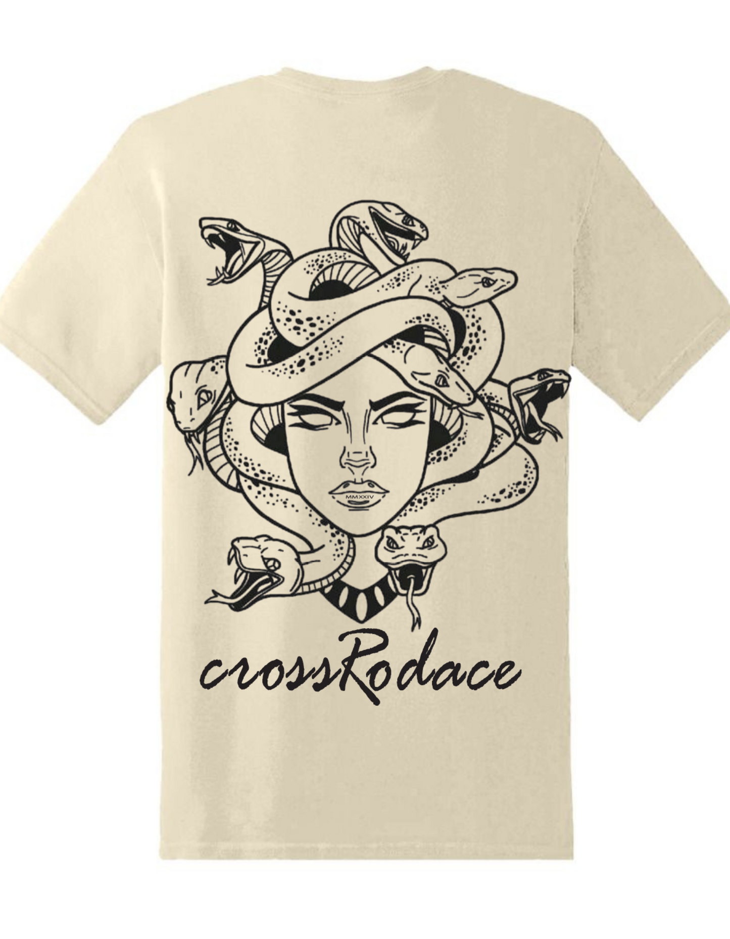 VENOM GODDESS Cross Rodace Sandy White T-shirt - Black Design