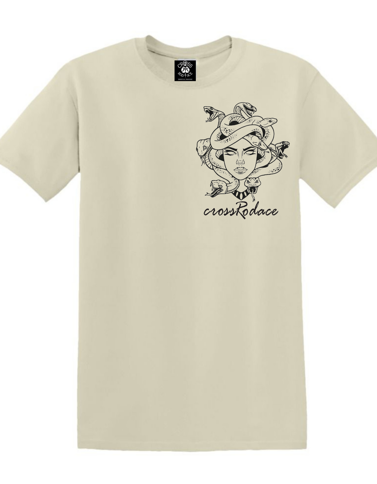 VENOM GODDESS Cross Rodace Sandy White T-shirt - Black Design