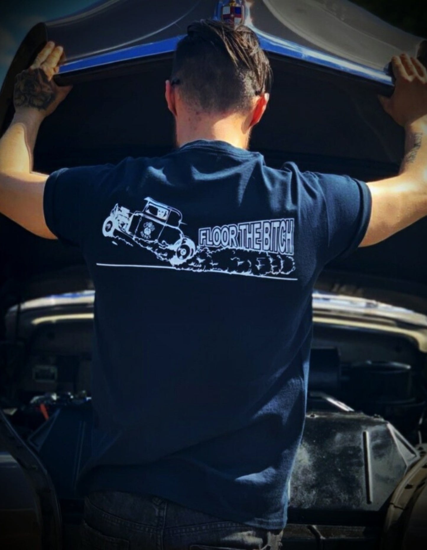 FLOOR THE BITCH Racer Black T-shirt