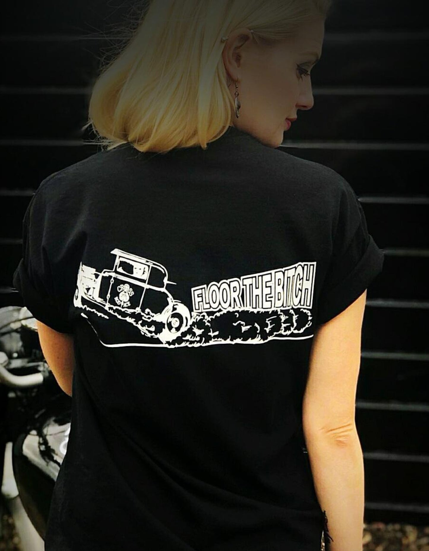 FLOOR THE BITCH Racer Black T-shirt