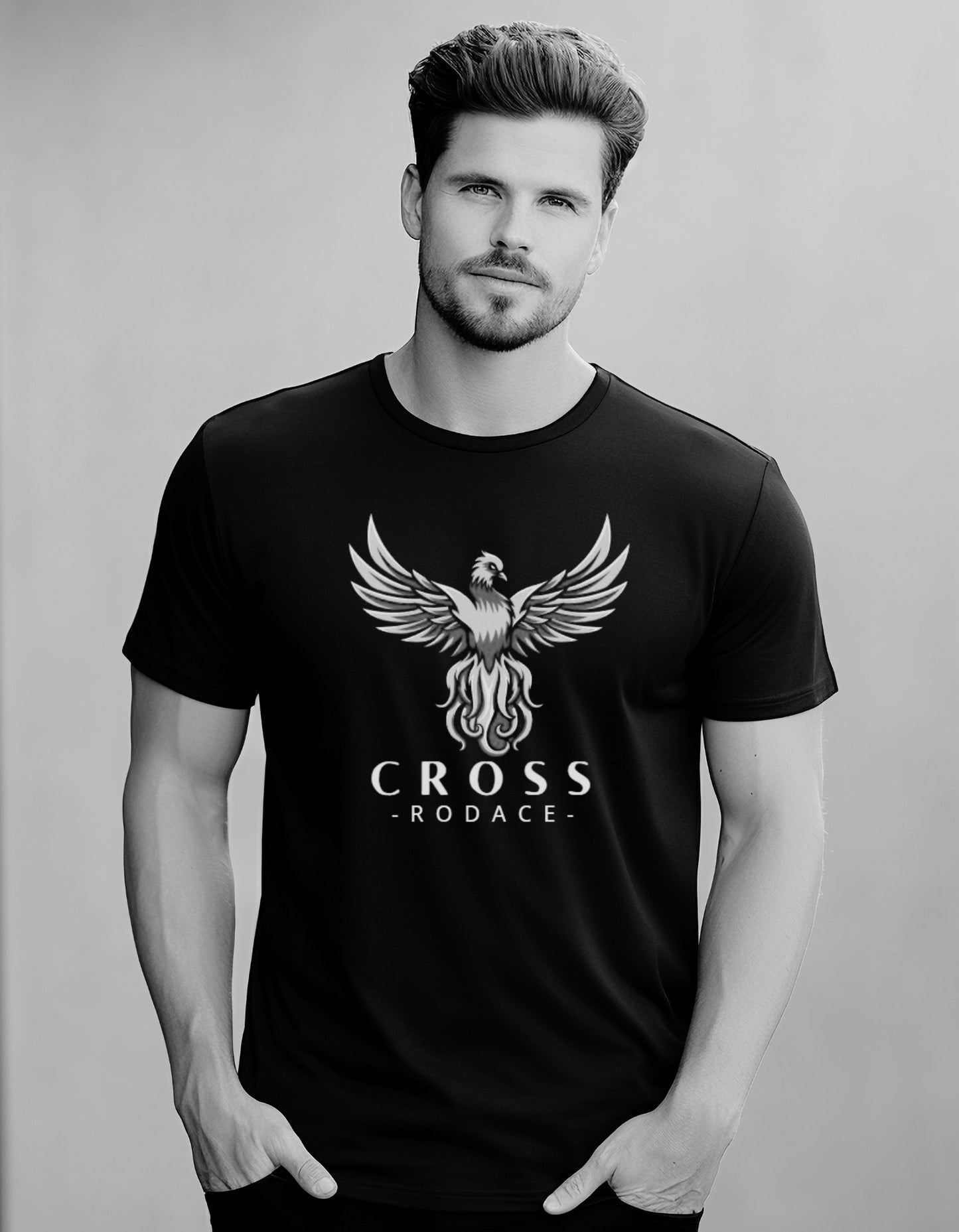 MAJESTIC PHOENIX - Cross Rodace Black T-shirt - White