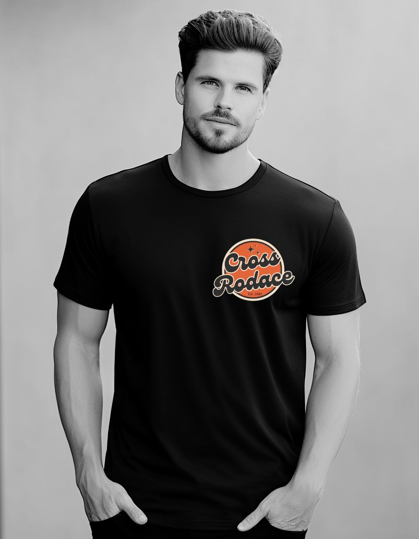 RETRO - Camiseta negra con bolsillos - Cross Rodace Orange