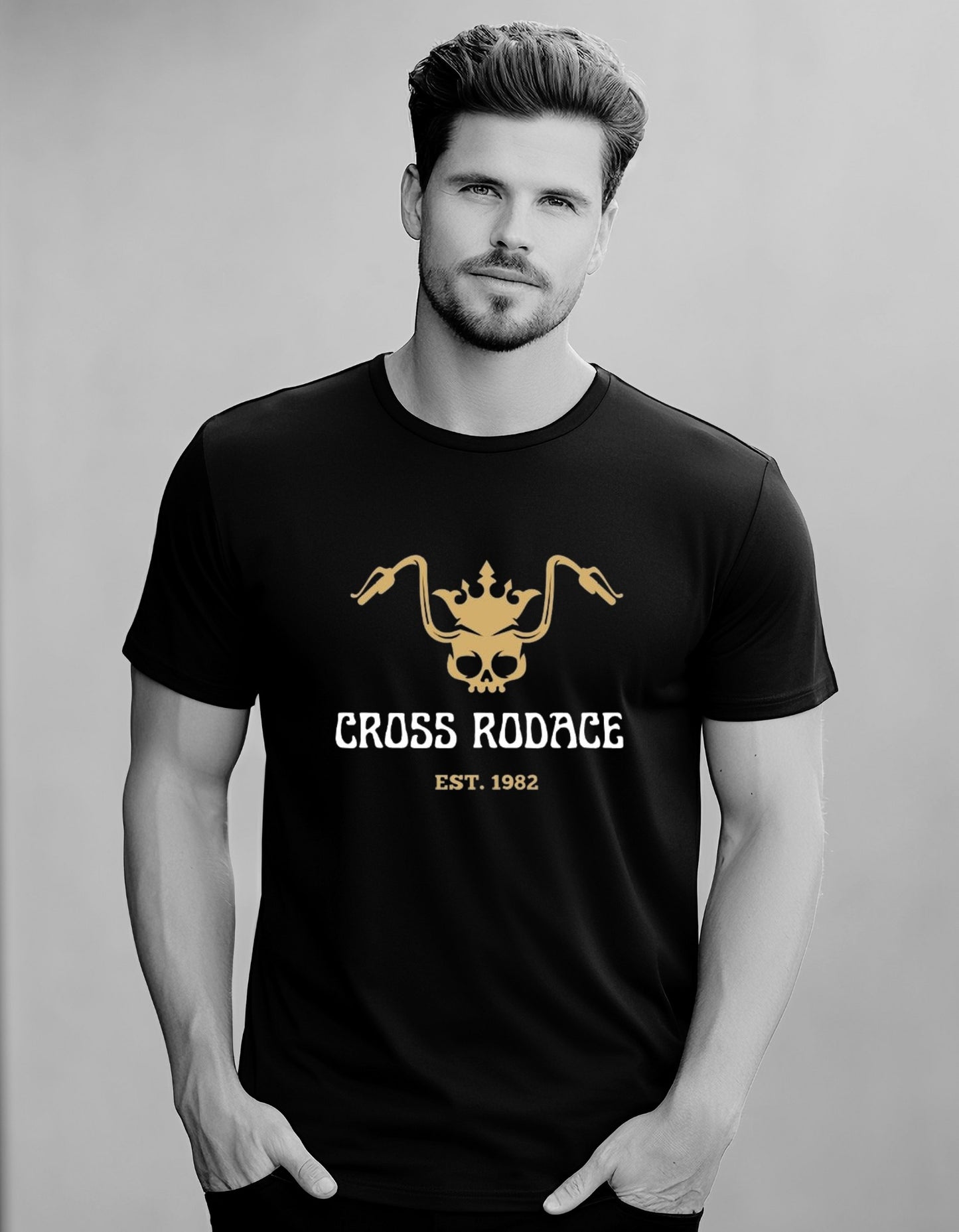 REIGN SKULL RIDER - Cross Rodace Black T-shirt - Yellow