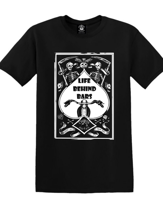 LIFE BEHIND BARS Black Biker T-shirt