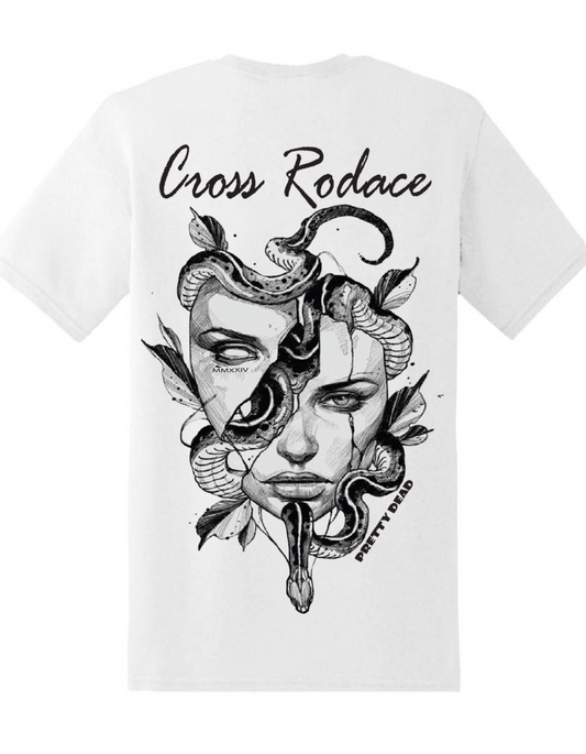 PRETTY DEAD Cross Rodace White T-shirt - Black Design