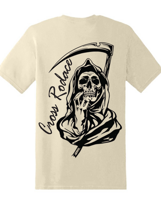 THE REAPER Cross Rodace Sandy White T-shirt - Black Design