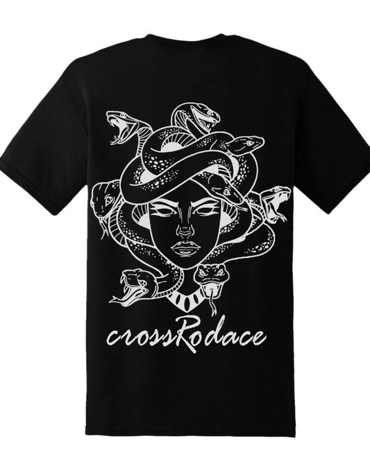 VENOM GODDESS Cross Rodace Black T-shirt  - White Design