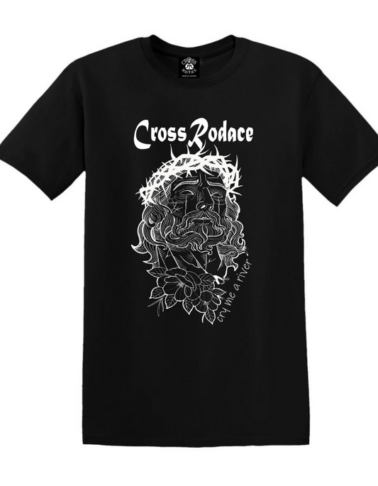 CRY ME A RIVER - Cross Rodace Black T-shirt - White Design