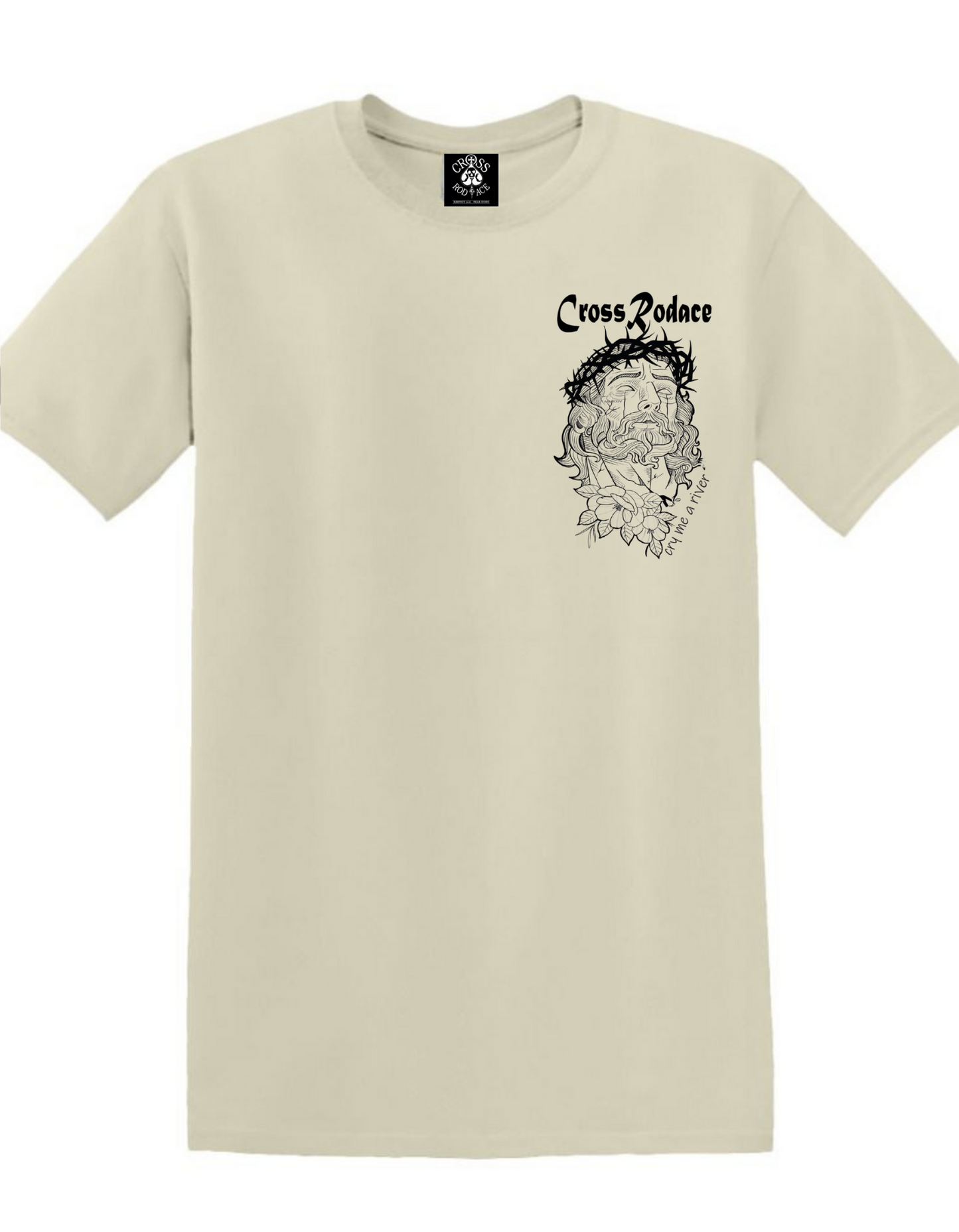 CRY ME A RIVER - Cross Rodace Sandy White T-shirt - Black Pocket Design