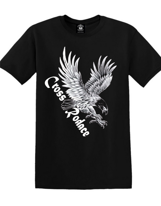 FREE SPIRIT  Cross Rodace Black T-shirt - White Design