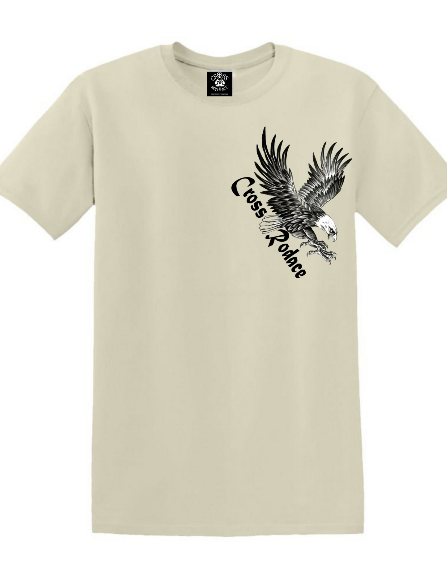 FREE SPIRIT  Cross Rodace Sandy White T-shirt - Black Pocket Design