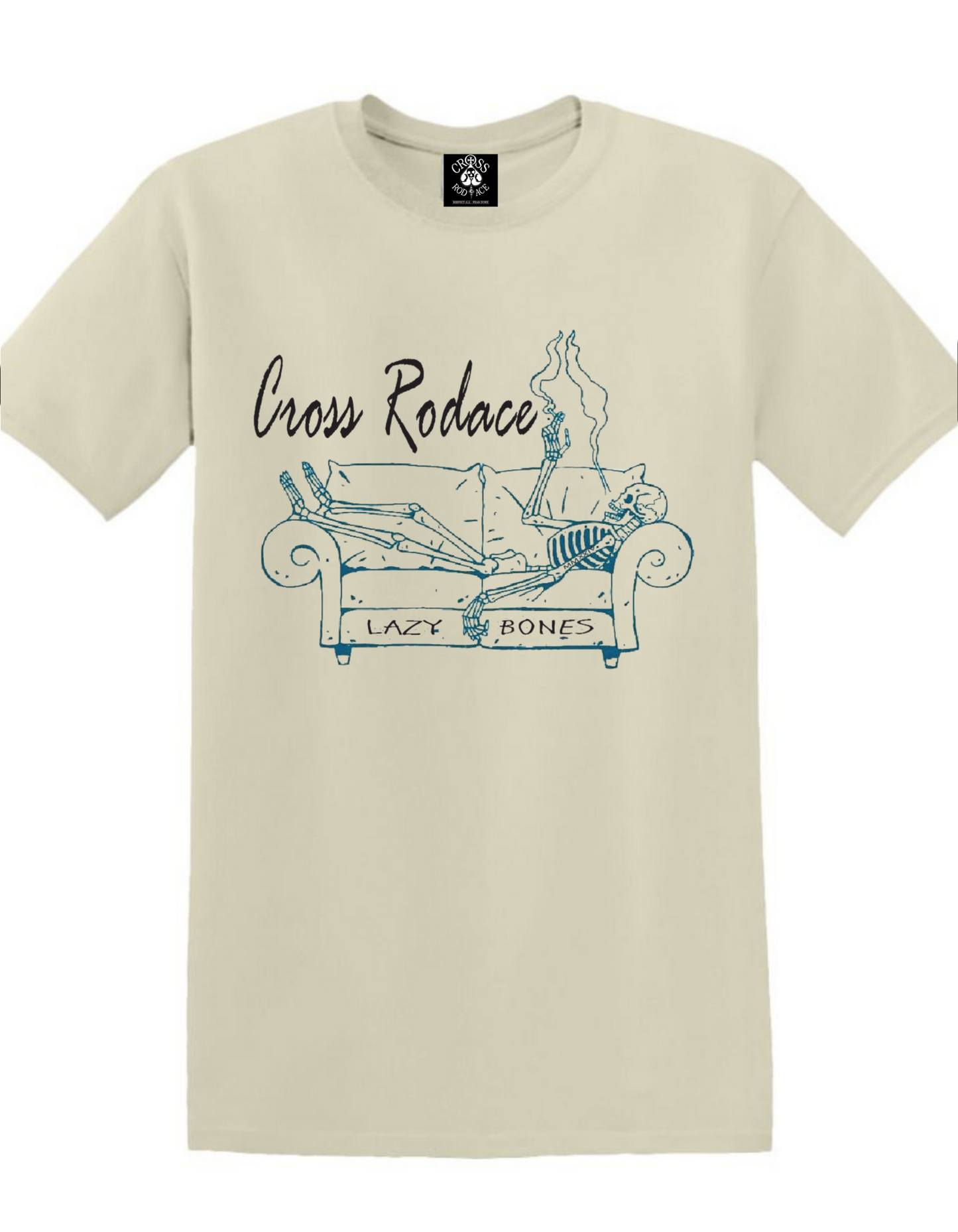 LAZY BONES Cross Rodace Sandy White T-shirt - Blue Design