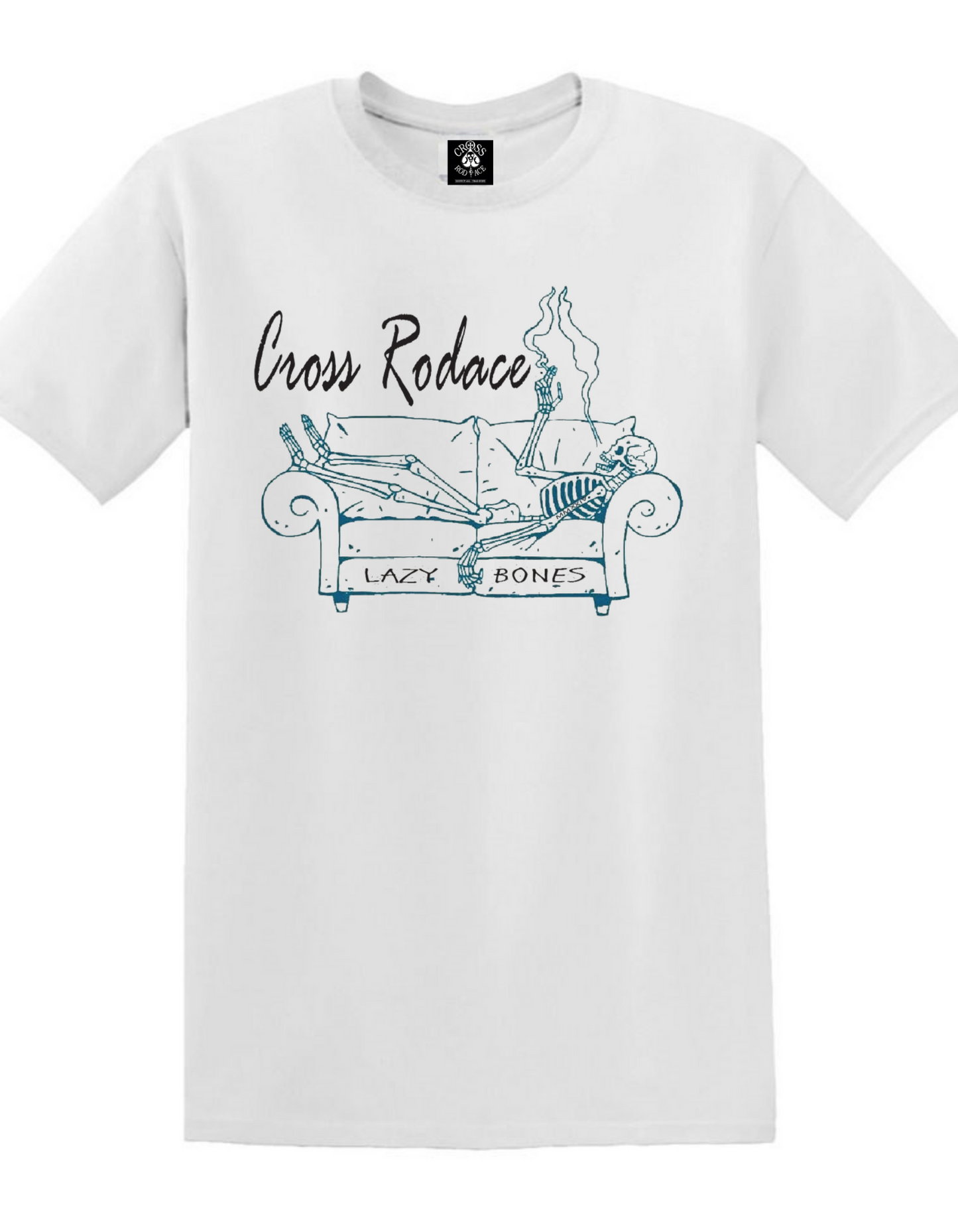 LAZY BONES Cross Rodace White T-shirt - Blue Design