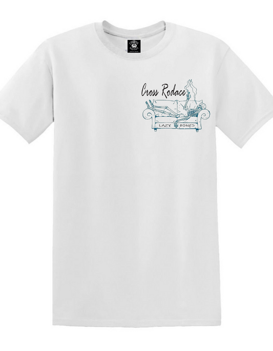 LAZY BONES Cross Rodace White T-shirt - Blue Pocket Design