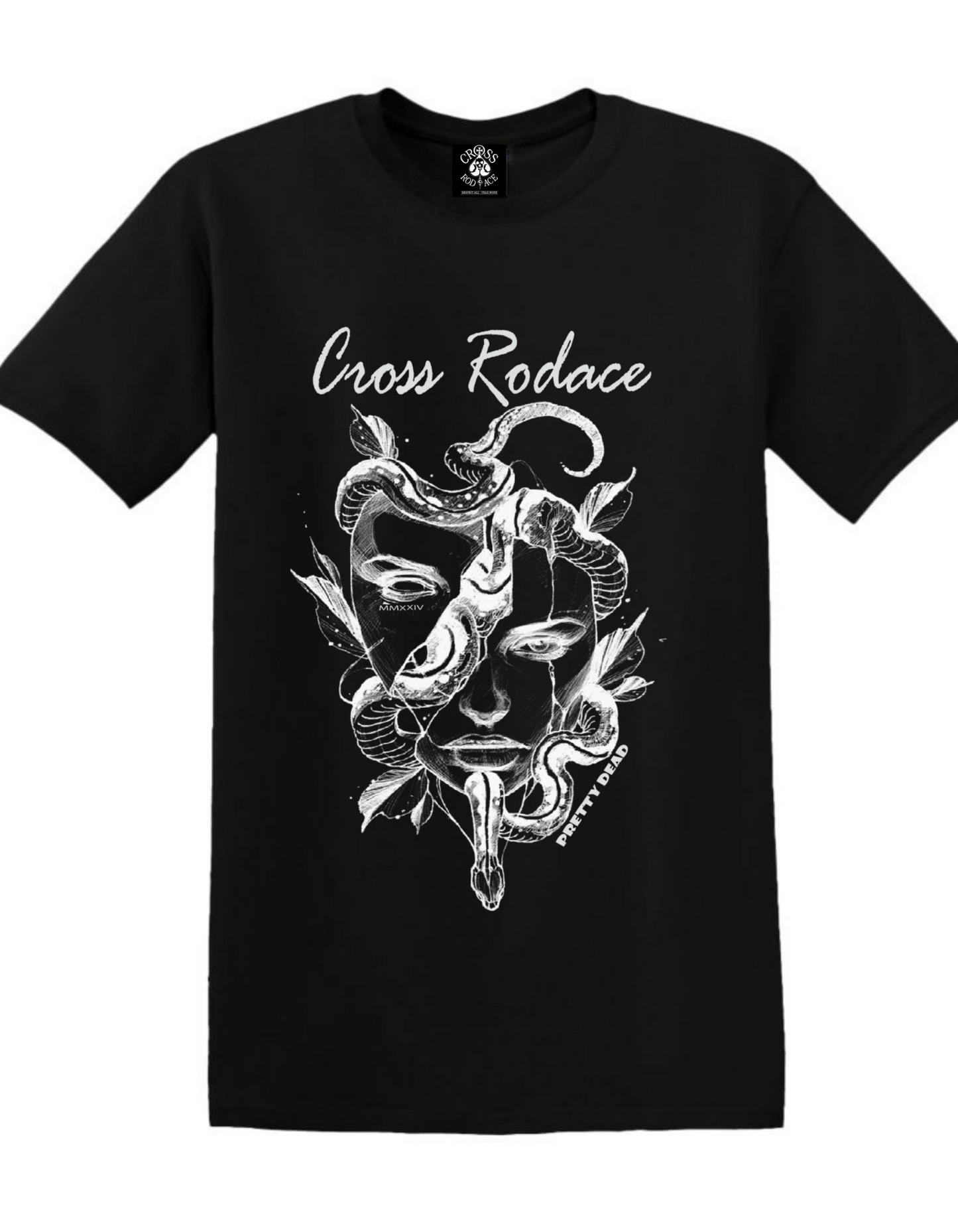 PRETTY DEAD Cross Rodace Black T-shirt - White Design