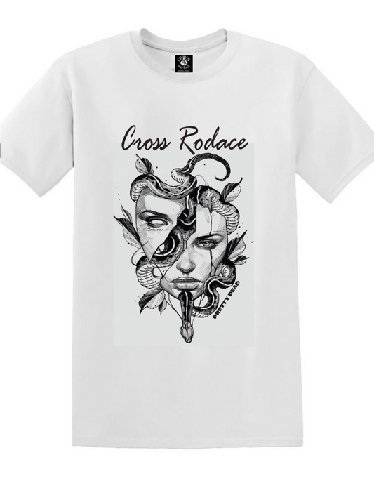 PRETTY DEAD Cross Rodace White T-shirt - Black Design