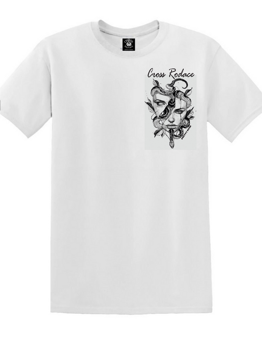 PRETTY DEAD Cross Rodace White T-shirt - Black Pocket Design