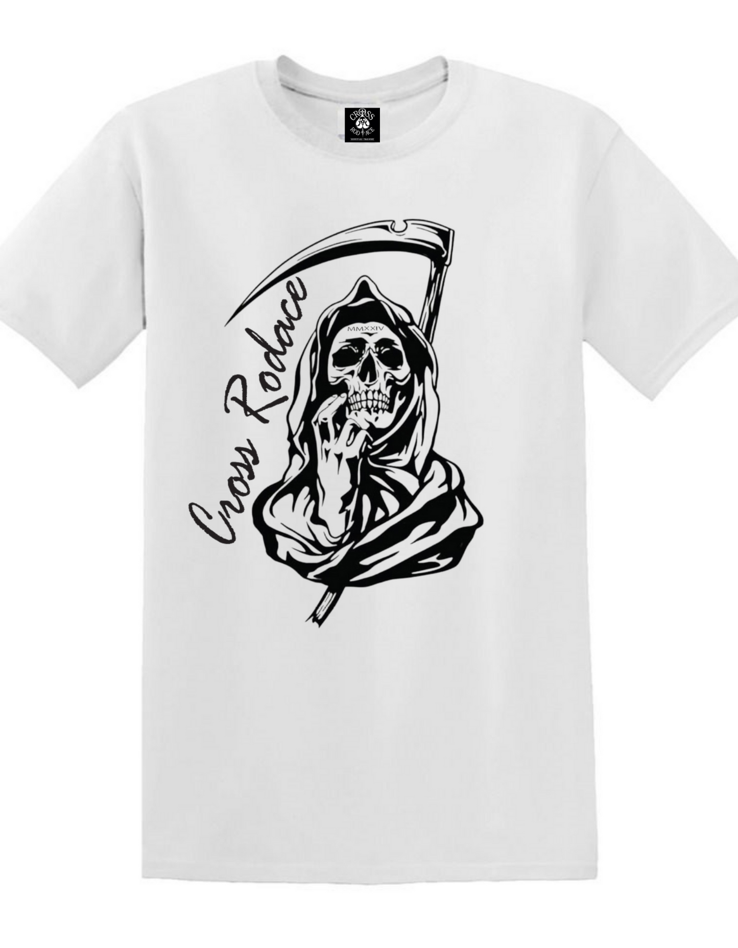 THE REAPER Cross Rodace White T-shirt - Black Design