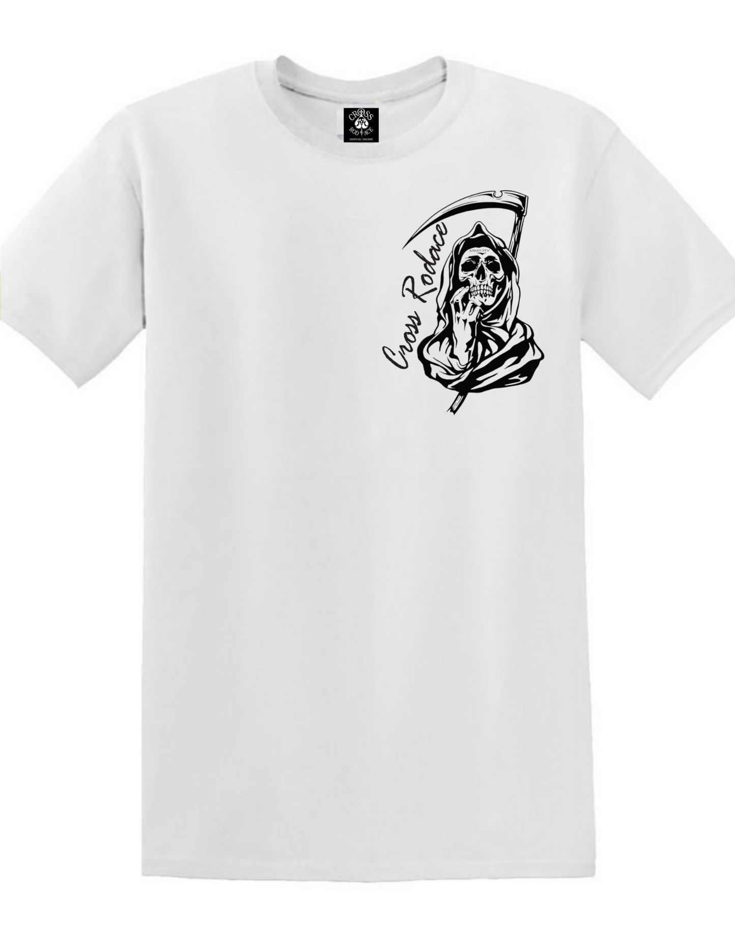 THE REAPER Cross Rodace White T-shirt - Black Pocket Design