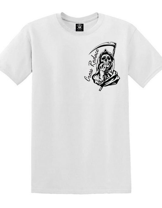 THE REAPER Cross Rodace White T-shirt - Black Pocket Design