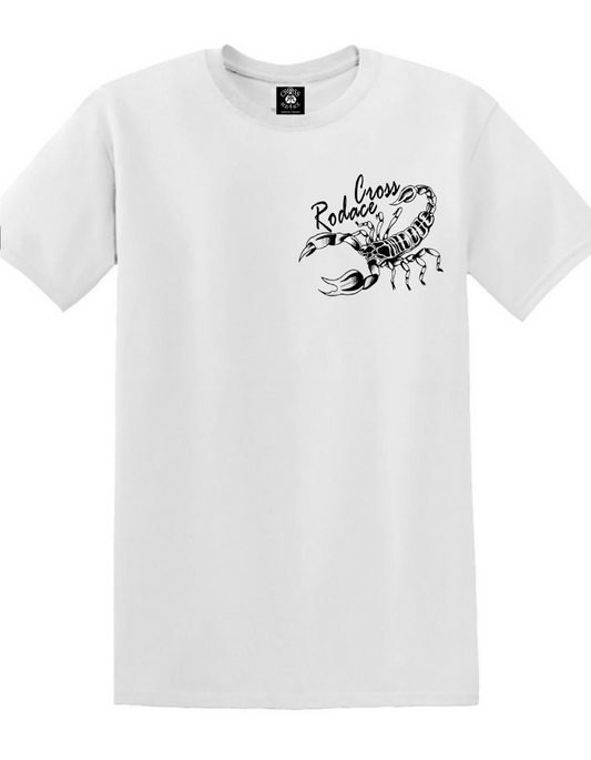 DEATHSTALKER Cross Rodace White T-shirt - Black Pocket Design