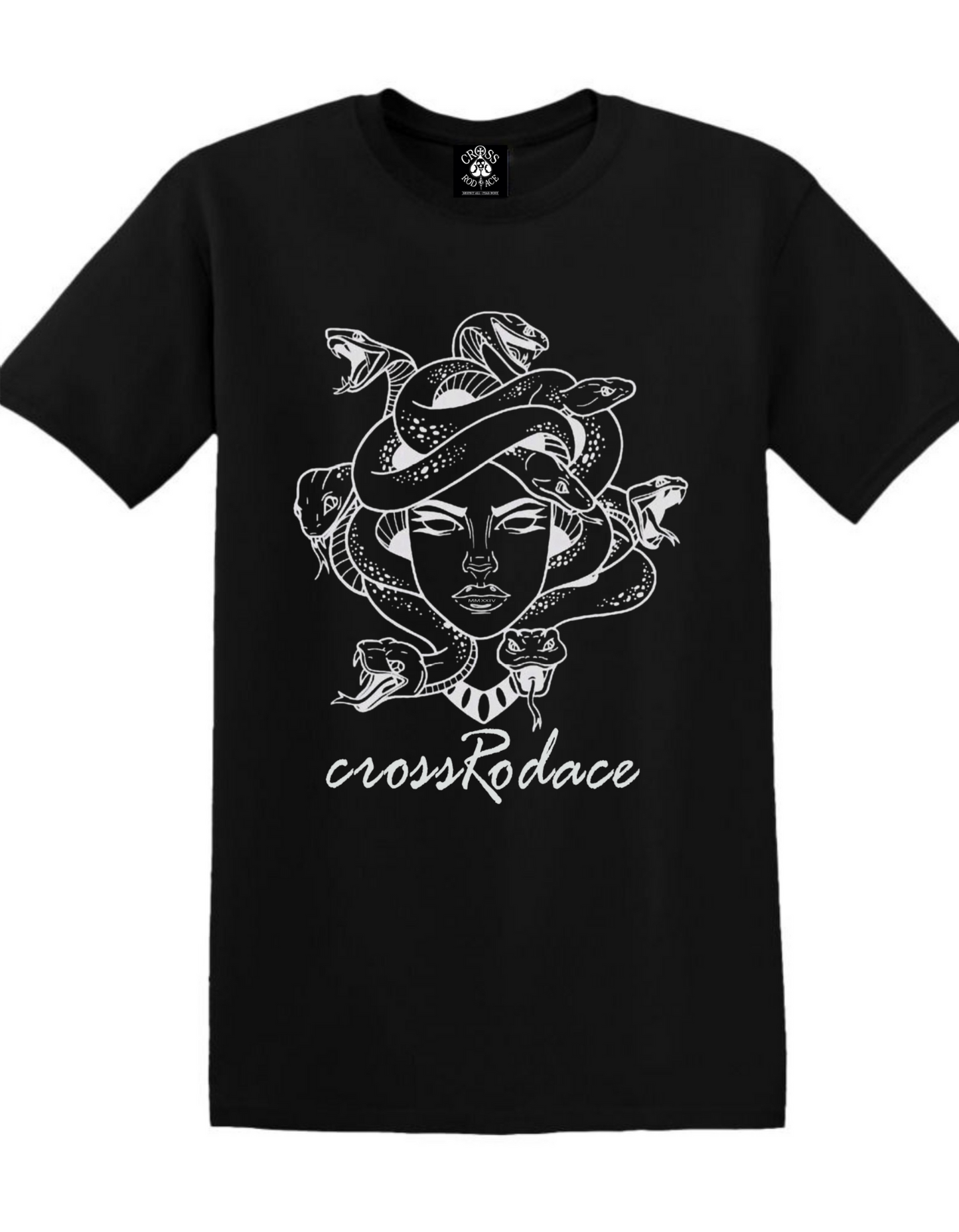 VENOM GODDESS Cross Rodace Black T-shirt  - White Design