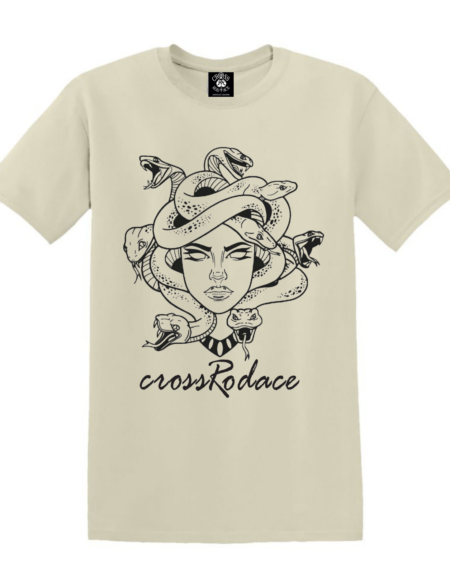 VENOM GODDESS Cross Rodace Sandy White T-shirt  - Black Design