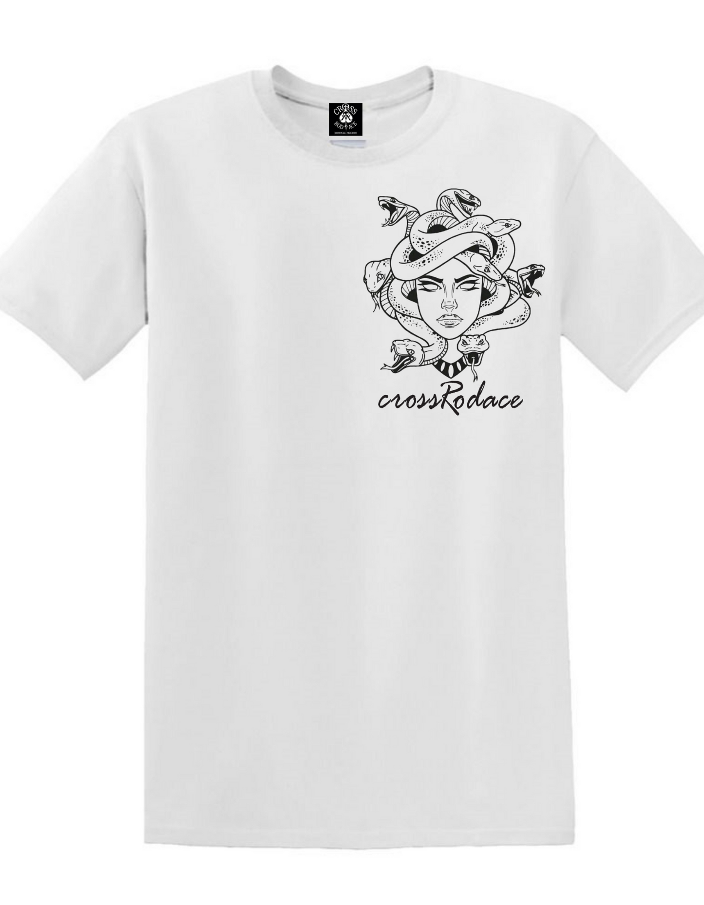 VENOM GODDESS Cross Rodace White T-shirt  - Black Pocket Design